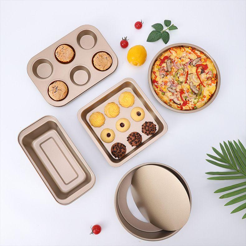 Khuôn Làm Bánh Không Dính gồm 5 khuôn không gỉ tốt cho sức khỏe, Khay Nướng Bánh Chống Dính Bằng Thép Carbon Cao Cấp