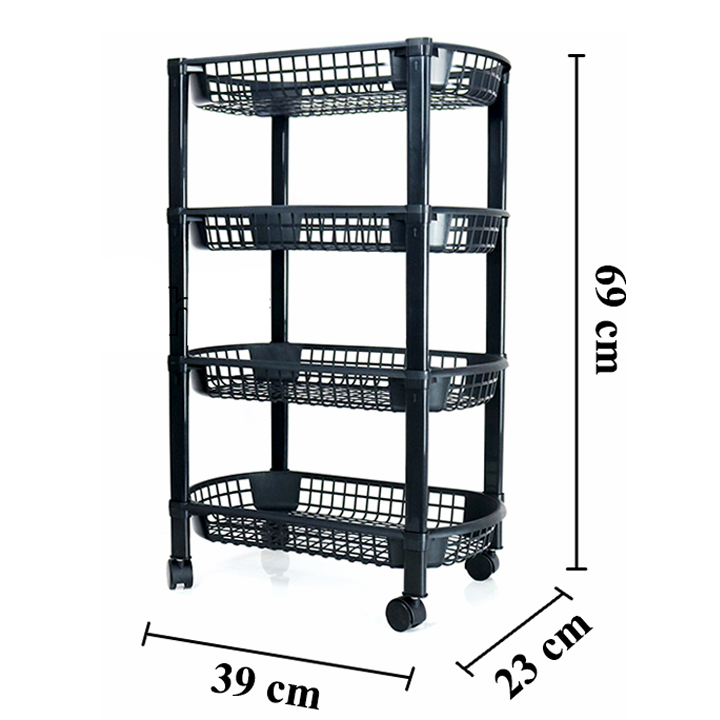 Kệ 4 tầng đa năng Tashuan có bánh xe kiểu mới màu đen