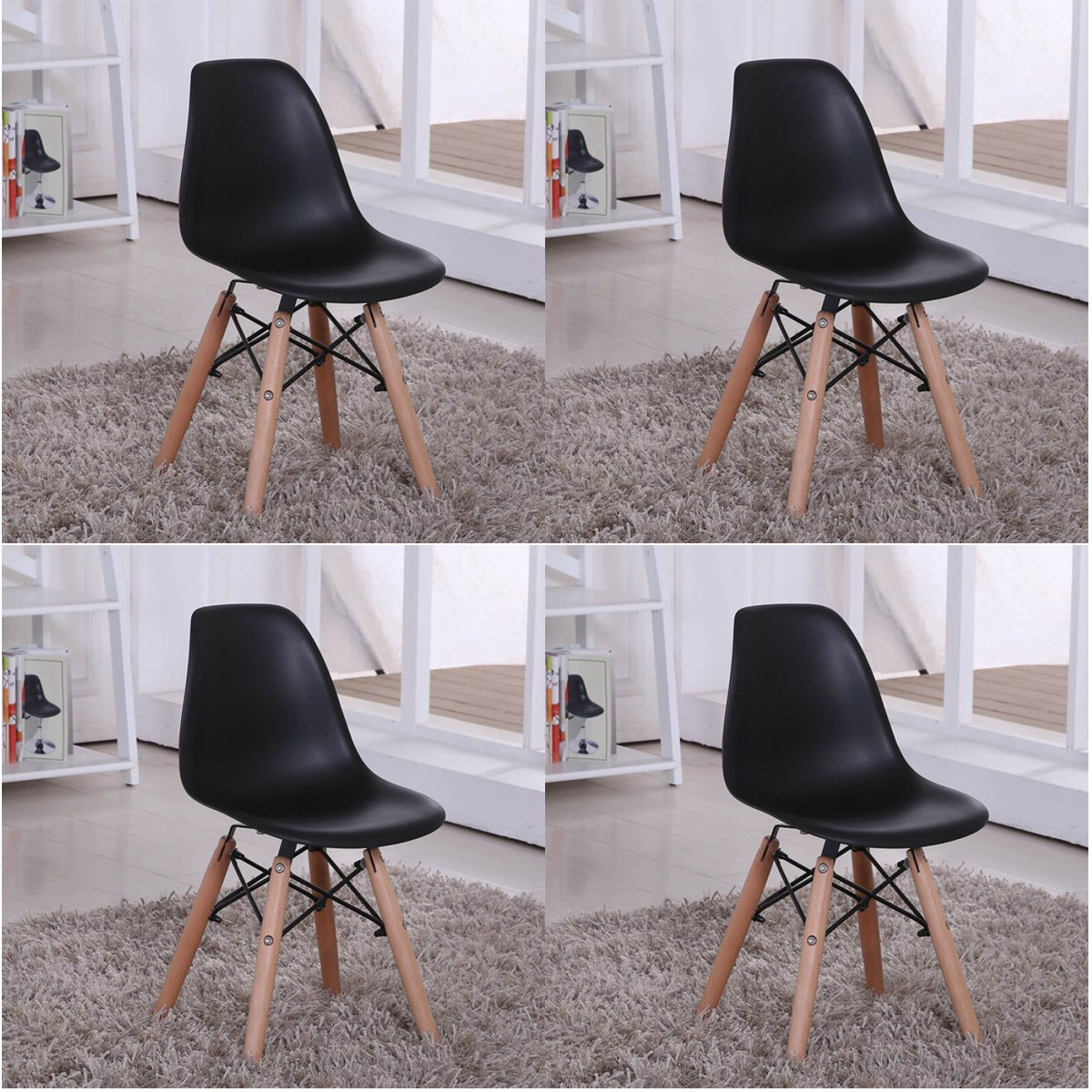 Bộ 4 ghế eames, ghế phòng ăn, ghế làm việc màu đen GA01