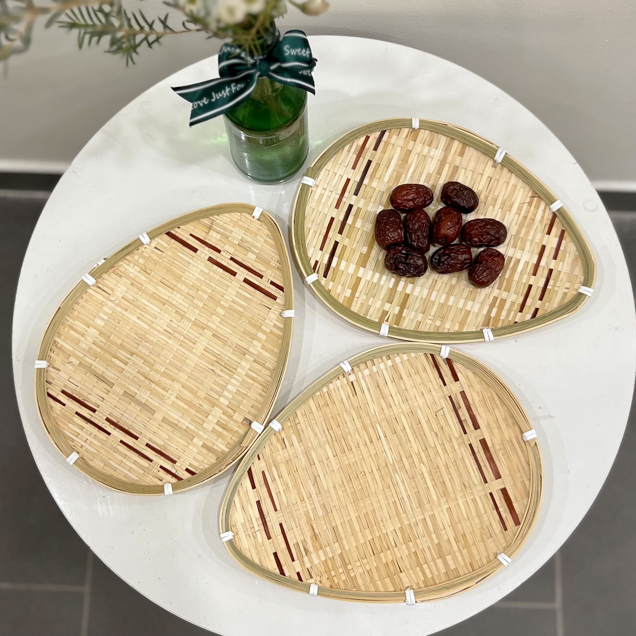 Khay Tre Trang Trí Decor Bánh Kẹo, Trái Cây Ur Space/ Bamboo Woven Basket Tray For Breakfast, Drinks, Snacks