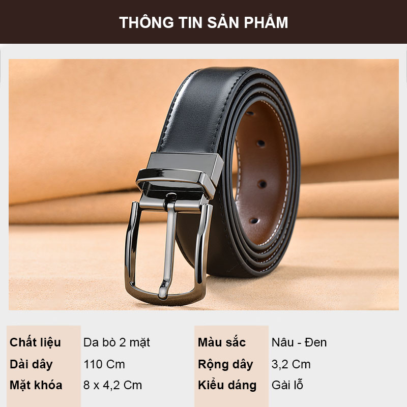 Dây nịt nam, Dây thắt lưng nam da bò hai mặt NIKITA DL06