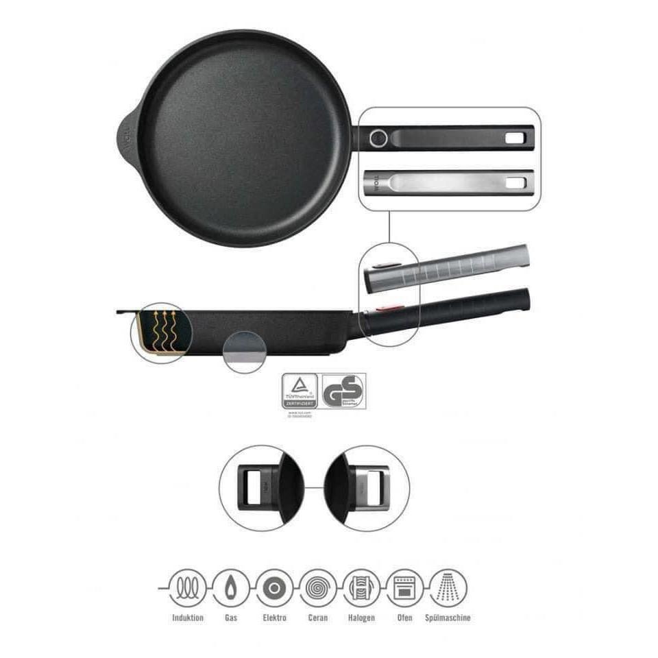 Chảo Chiên Rán Chống Dính Woll Diamond XR Logic, Size 20/24/28cm, Tay Tháo Rời, Dẫn Nhiệt Tốt, Nhập Đức