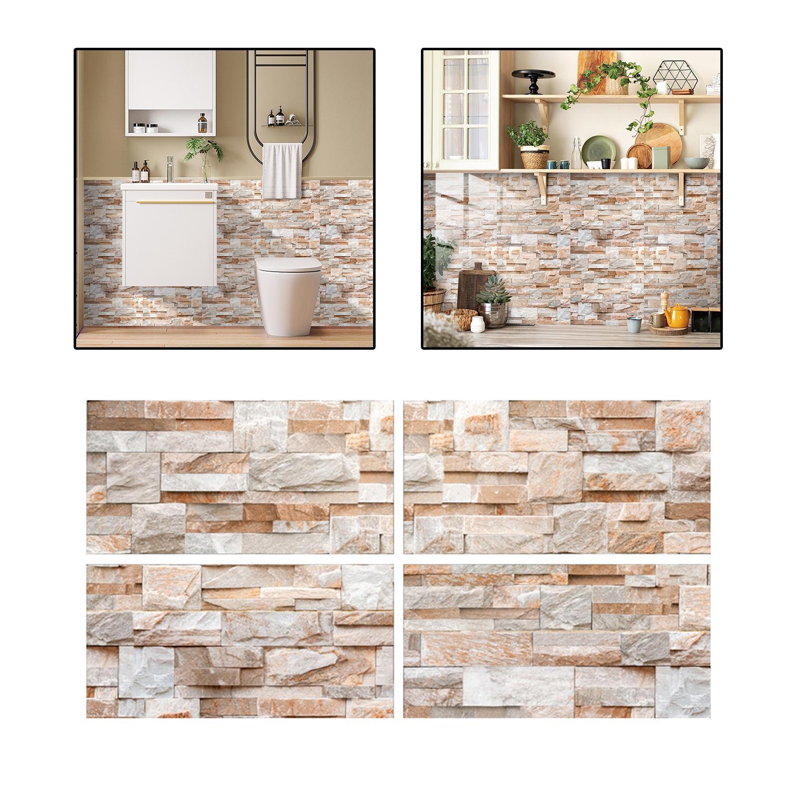 4Pcs 3D Brick Wallpaper  Wall Stickers Waterproof Self Paste Decorative Wall Decal Wall Panels for Furniture Laundry Dining Room