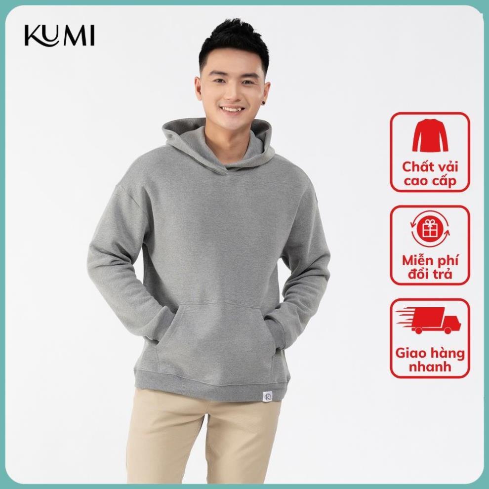 Áo Hoodie Nam Dài Tay Có Mũ Chất Nỉ Bông Cao Cấp Kumi, Áo Nỉ Nam Basic Có Mũ Thời Trang Trẻ Trung Năng Động - Ghi