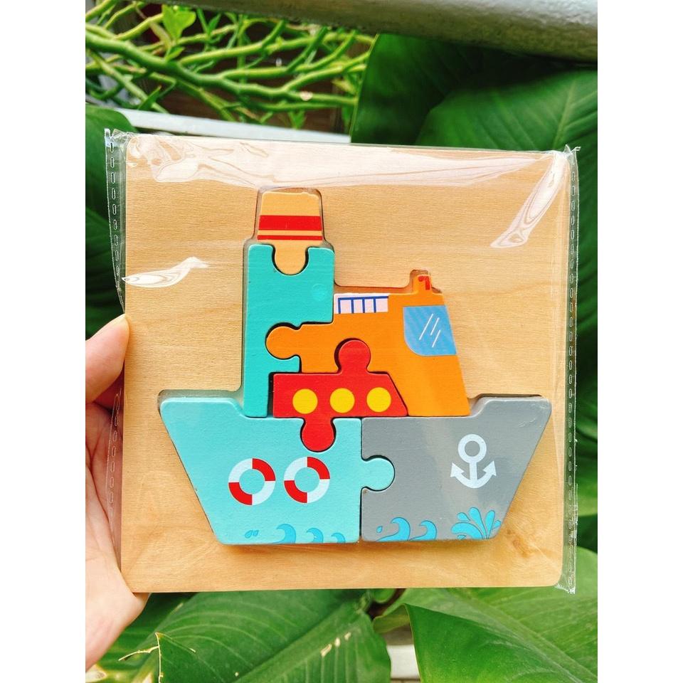 Tranh ghép hình 3D bằng gỗ có in hình nhiều mẫu ngộ nghĩnh phát triển trí tuệ, giáo dục sớm cho bé