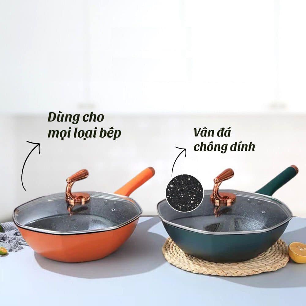CHẢO CHỐNG DÍNH ĐÁY TỪ CAO CẤP THIẾT KẾ SÂU LÒNG, KIỂU DÁNG BÁT GIÁC ĐỘC ĐÁO, ĐƯỜNG KÍNH 32CM, ĐÁY TỪ DÙNG CHO MỌI LOẠI BẾP GIA ĐÌNH, NHÀ HÀNG