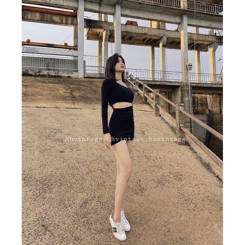 Đầm khoét eo lệch vai