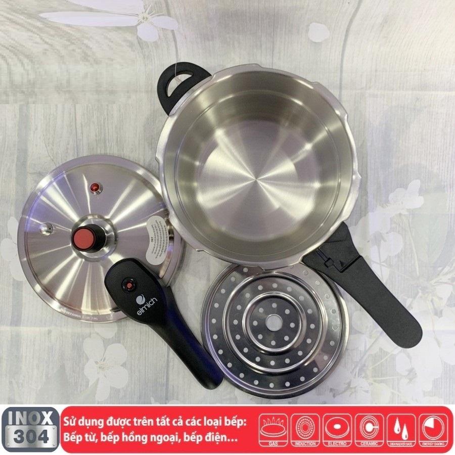 Nồi áp suất đun ga đáy từ cao cấp Elmich thương hiệu châu âu dung tích 4L, size 20cm, Inox 304 an toàn-Hàng chính hãng