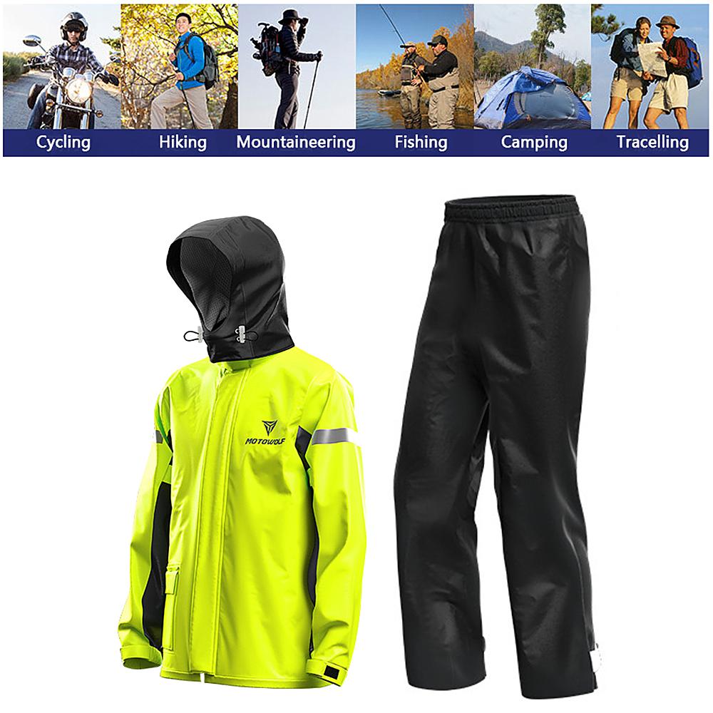 Men Motorcycle Rain Suit Outdoor Reflective Waterproof Rain Jacket and Pants Rain Gear for Riding Cycling Camping Hiking