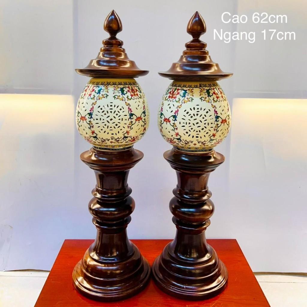 Đèn thờ gỗ bình sứ cao cấp RỒNG VIỆT, đèn trang trí ban thờ thần tài, ban thờ gia tiên