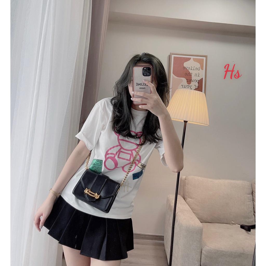 Áo Phông Hàn Quốc Pink Bear Dáng Rộng Ngắn Tay Siêu Đáng Yêu 2 Màu Unisex