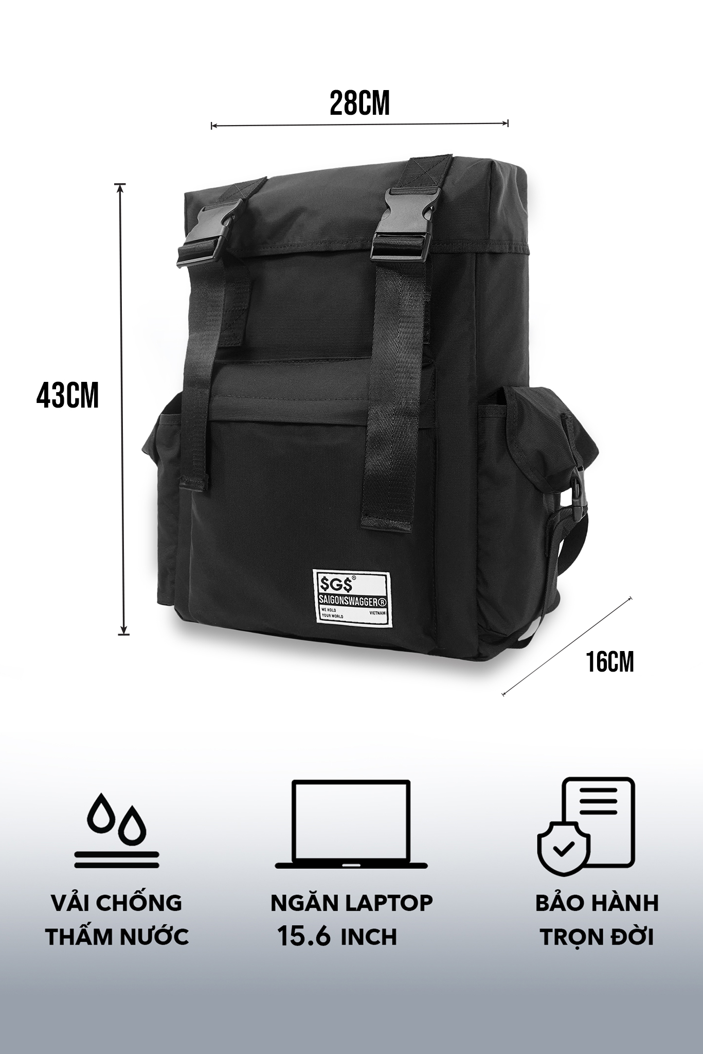 Balo Rút SAIGON SWAGGER SGS Box Backpack-Ngăn Chống Sốc Laptop 15.6inch