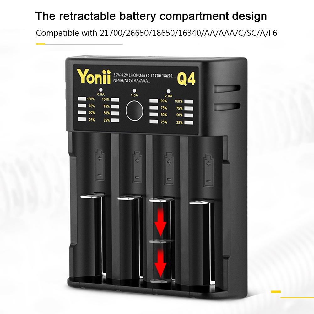 Bộ sạc pin Li-ion USB 4 khe 18350 16340 14500 YONII Q4 3.7V