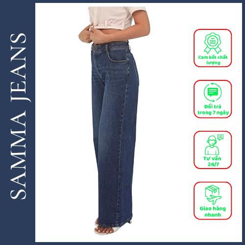 Quần Jean ống suông nữ đẹp SJP07, Quần bò nữ ống rộng basic chất vải thoáng mát co giãn 4 chiều, thương hiệu Samma Jeans