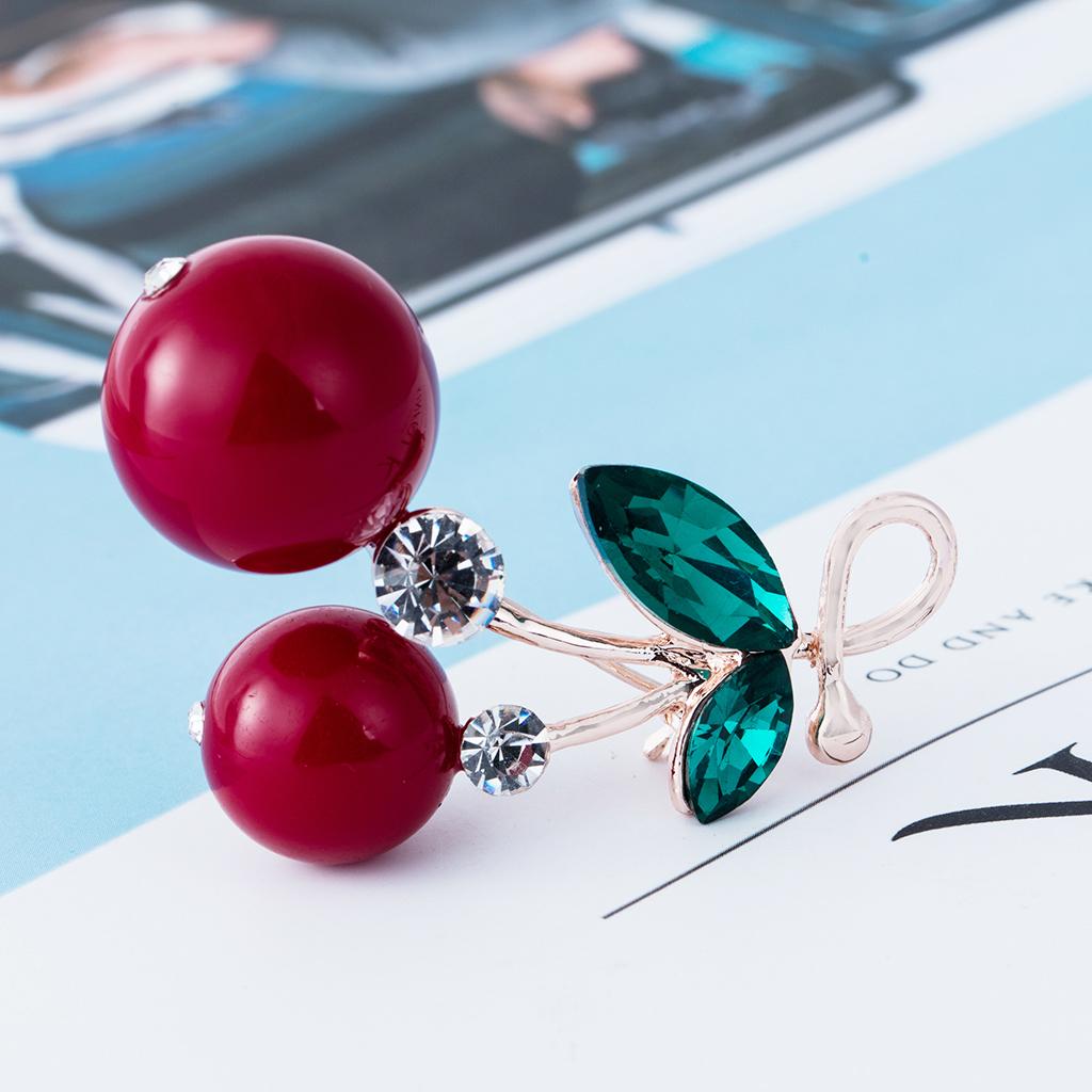 Double Cherry Brooch Faux Pearl Fashion Jewelry Shirt Brooch Pin Jewelry