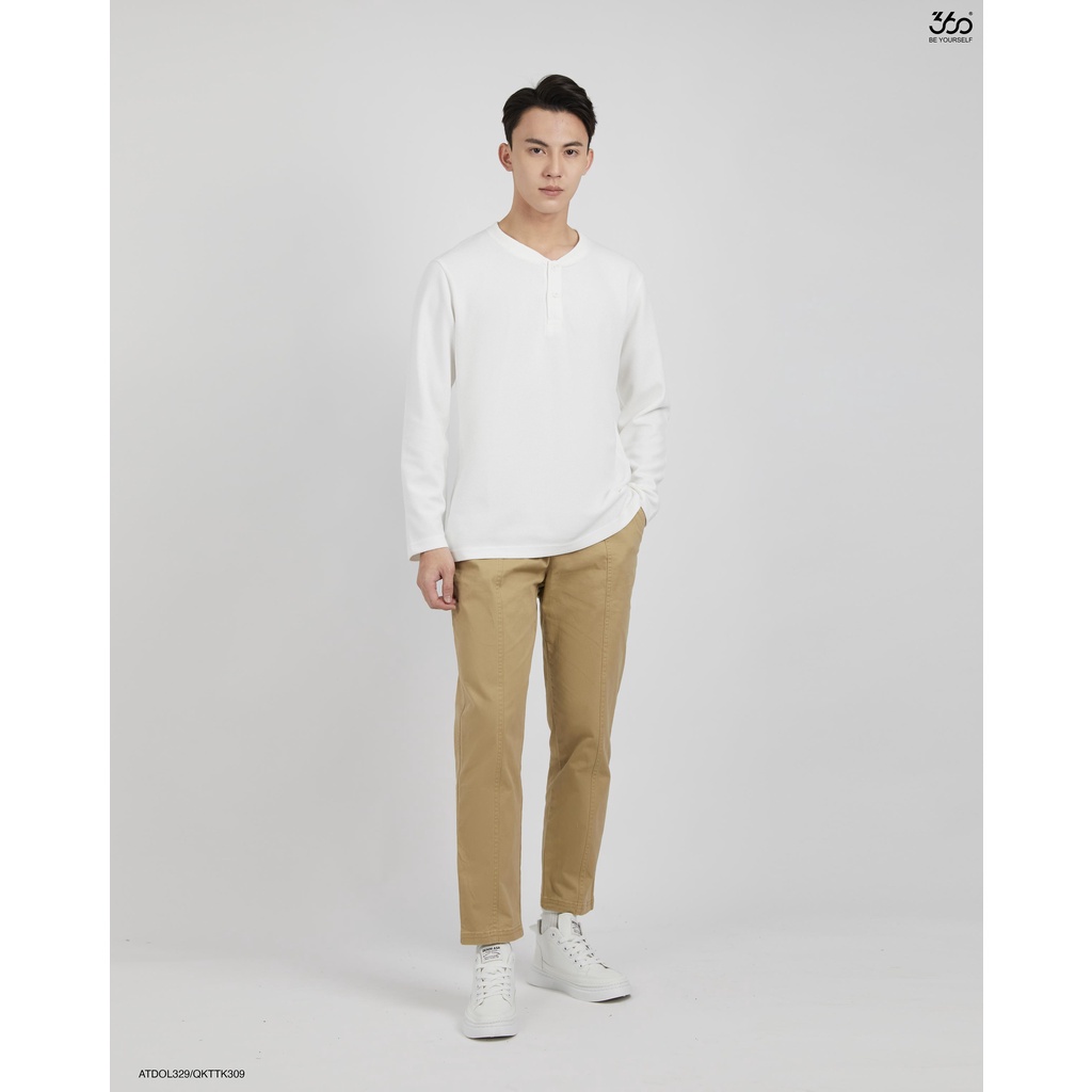 Áo thun nam dài tay cổ henley thương hiệu thời trang nam 360Boutique áo thun basic hai màu trắng đen - ATDOL329