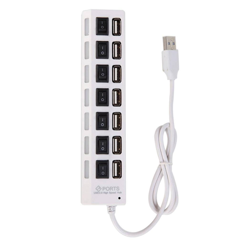 7-Port USB 2.0 Hub w/ High Speed Adapter ON/OFF Switch for PC Splitter