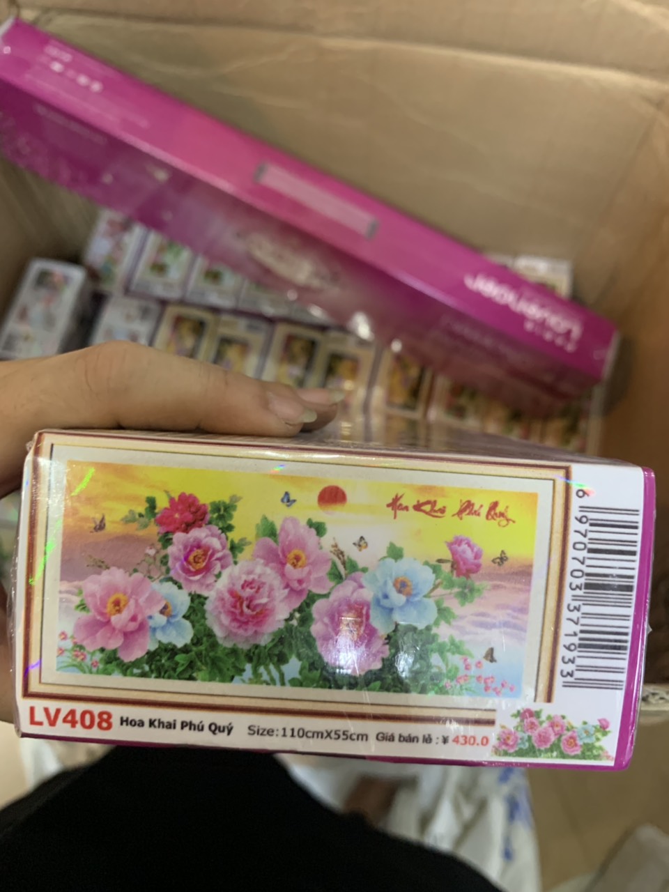 Tranh đính đá Hoa Khai Phú Quý chưa đính đá