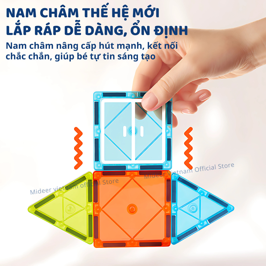 Đồ chơi xếp hình nam châm ánh sáng Mideer Magnetic Tiles nam châm lắp ráp cho bé