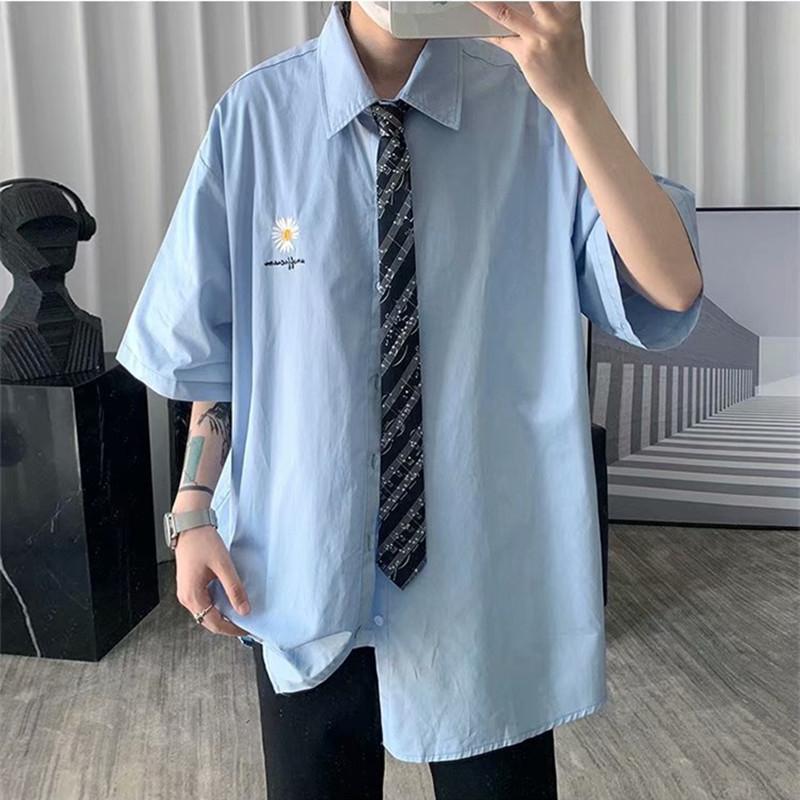 Áo Sơ Mi Ngắn Tay Thêu Họa Tiết Hoa Phong Cách Hàn Quốc Dành Cho Nam / Size M-2Xl
