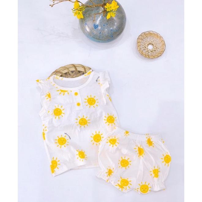 Bộ mặc nhà bé gái chất liệu cotton, tay cánh tiên, quần bom chun xinh xắn