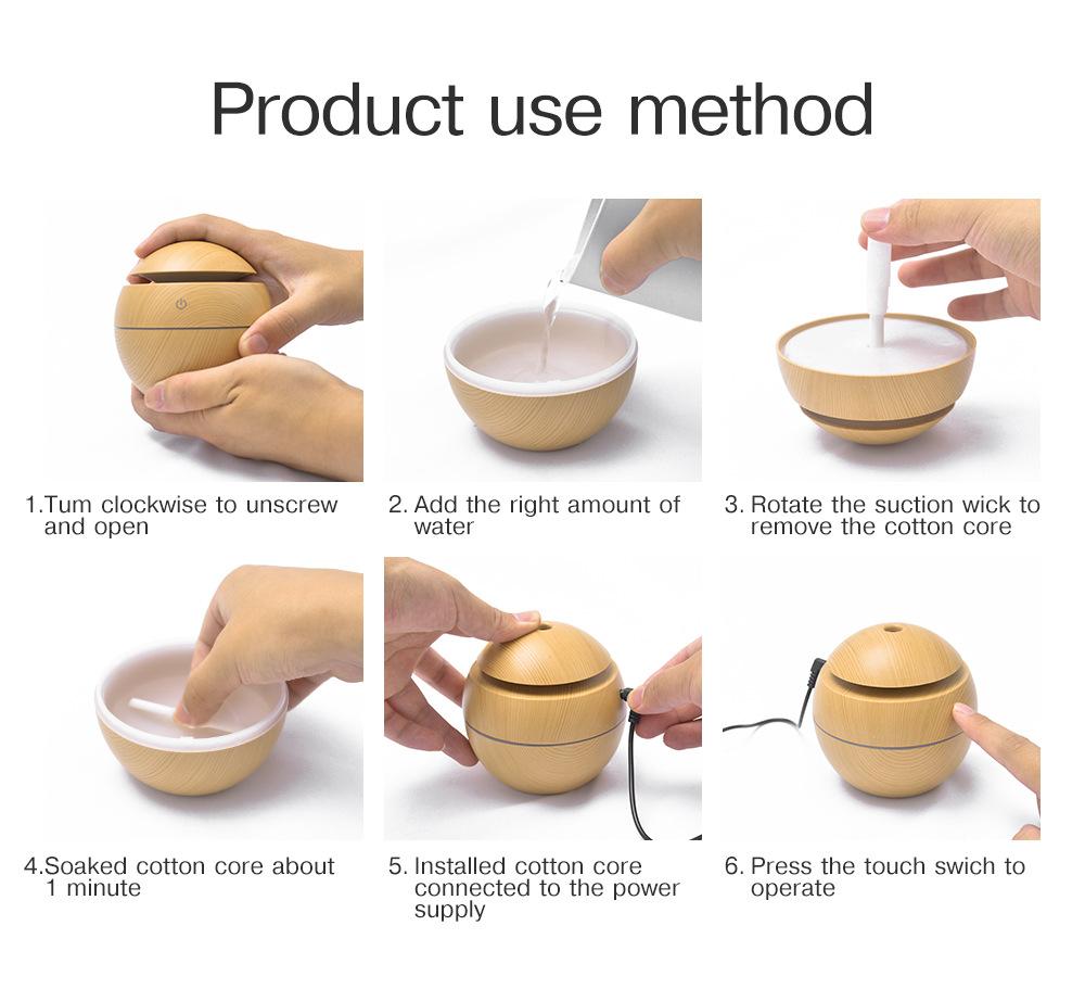 130Ml Mini Máy Tạo Độ Ẩm Không Khí USB Tinh Dầu Hương Thơm Khuếch Tán Lạnh Máy Phun Sương 7 Đèn LED Đổi Màu Đèn Ngủ nhà Phòng Ngủ