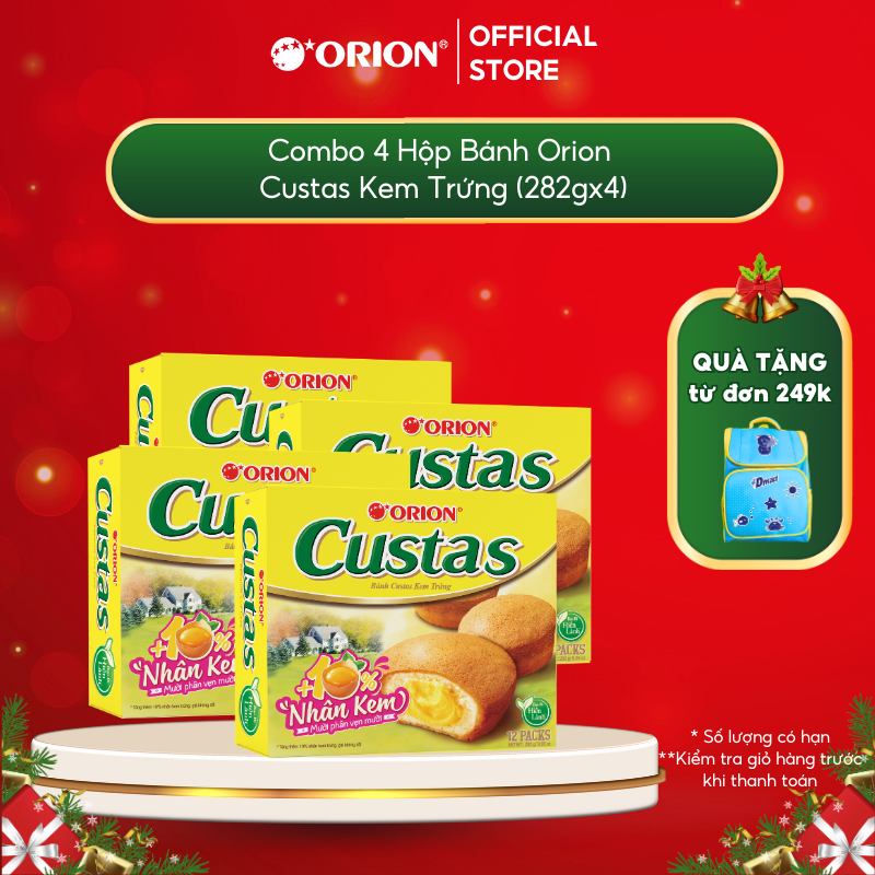 Combo 4 hộp bánh Custas Orion vị kem trứng (282g x 4 hộp)