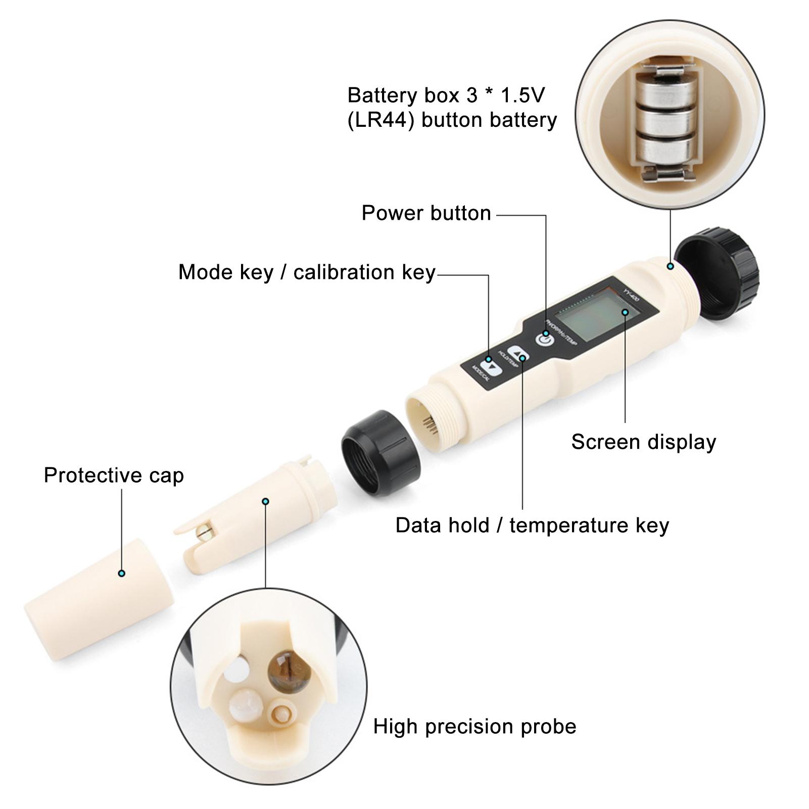 Digital pH Meter 4 in 1 PH ORP H2 Temperature Water Quality Monitor Tester