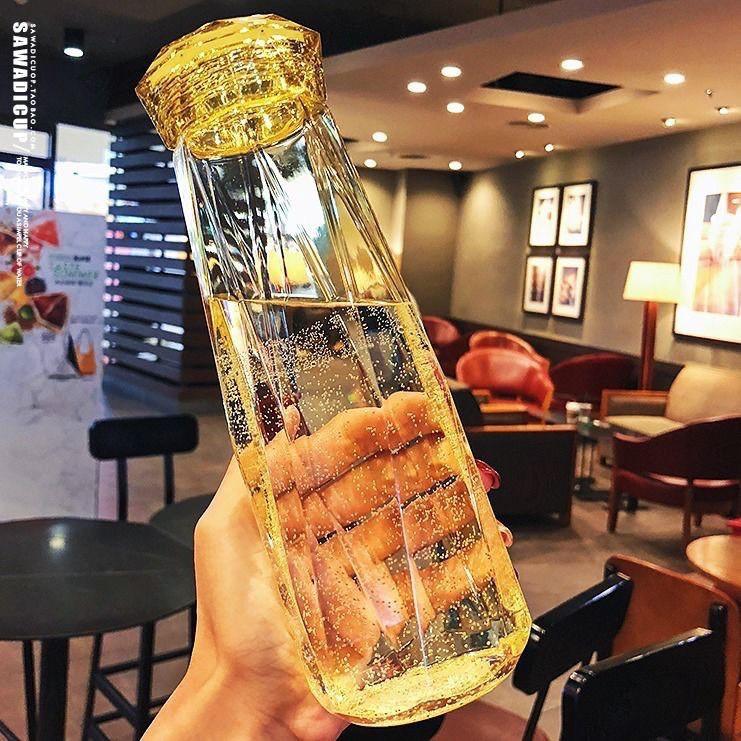 BÌNH NƯỚC THỦY TINH MÀU DÁNG KIM CƯƠNG CAO CẤP 430ML