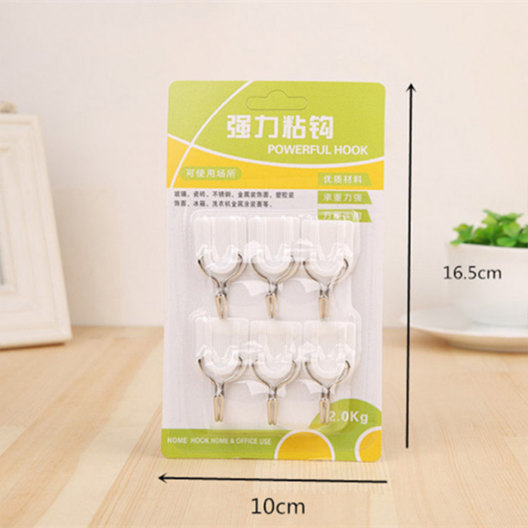 Vỉ 6 móc Inox treo dính tường Powerful Hook 2kg Vỉ 6 móc Inox treo dính tường Powerful Hook 2kg