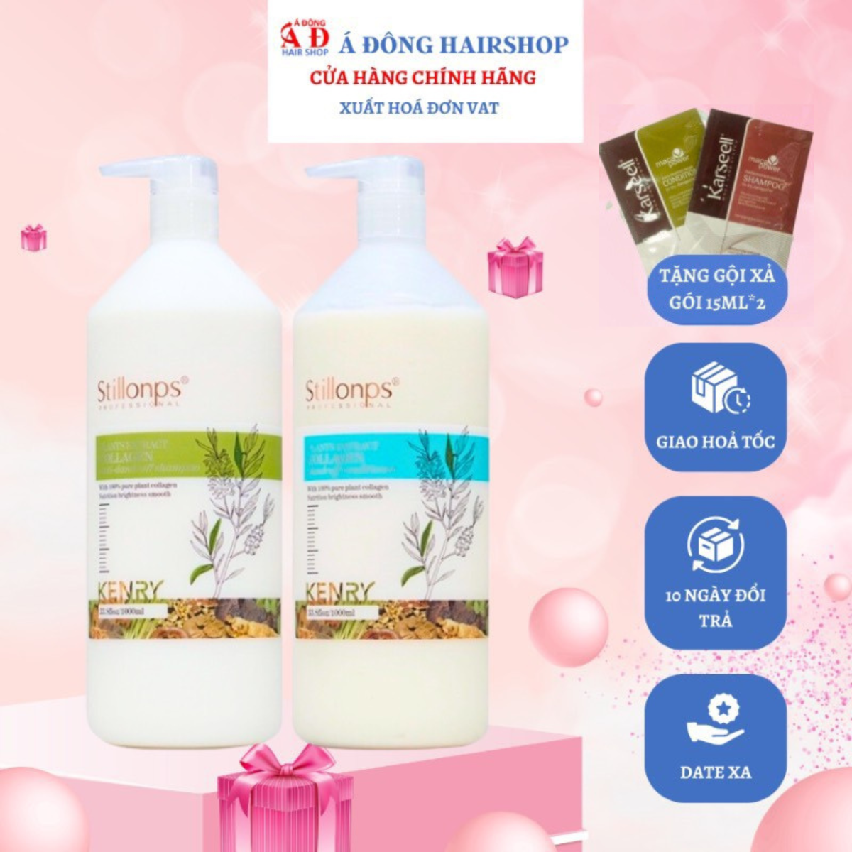 Dầu gội xả dưỡng sinh mềm mượt ngăn ngừa gàu Stillonps 1000ml + Gội xả gói Karseell 15ml