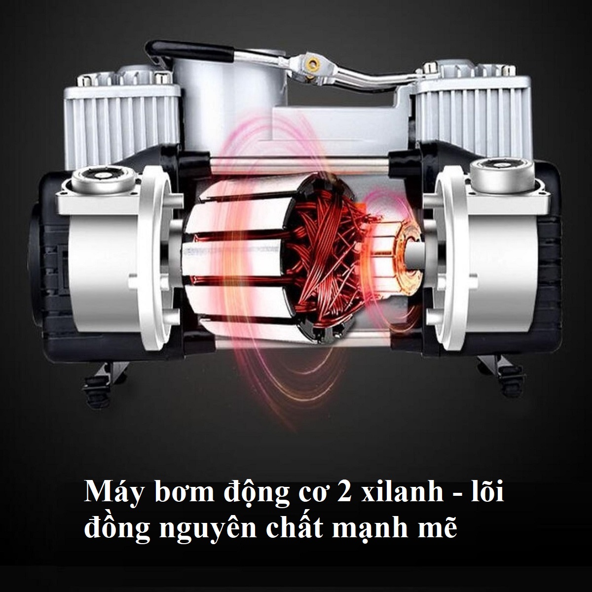 Máy bơm hơi mini 2 xilanh 12v-150psi - Bơm hơi mini kèm phụ kiện vá lốp, kẹp ác quy, hộp đựng.