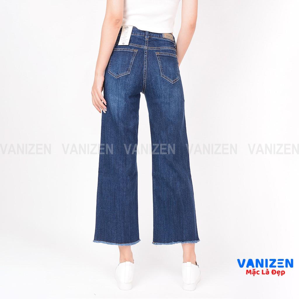 Quần jean nữ ống suông rộng đẹp lưng cao cạp cao xước nhẹ hàng hiệu cao cấp mã 424 VANIZEN