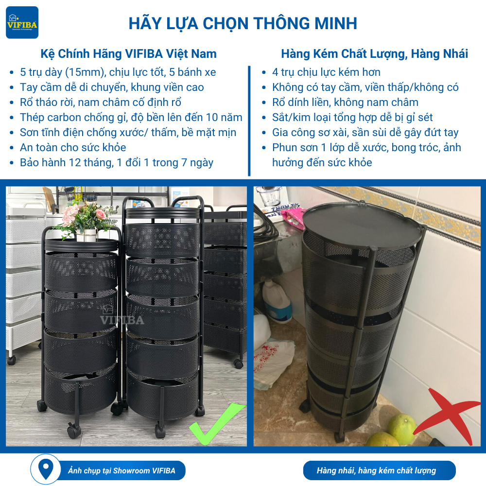 Kệ Tròn Xoay Nhà Bếp Đa Năng Đựng Rau Củ VIFIBA Hàng Chính Hãng Thép Carbon Không Gỉ Xoay 360°