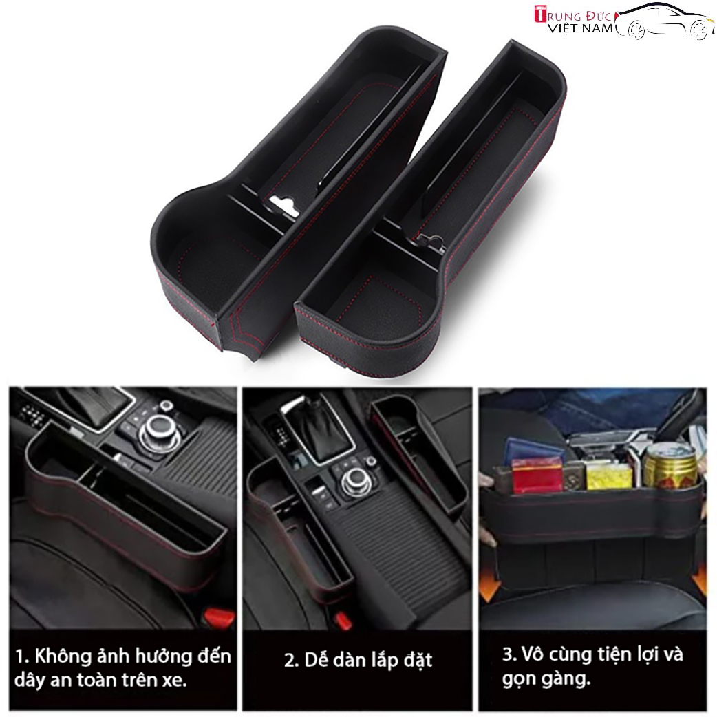 Bộ Khay Để Đồ Bọc Da Cao Cấp Ghế Lái + Ghế Phụ Nhét Khe Ghế Ô Tô - Hàng Chính Hãng TDVN