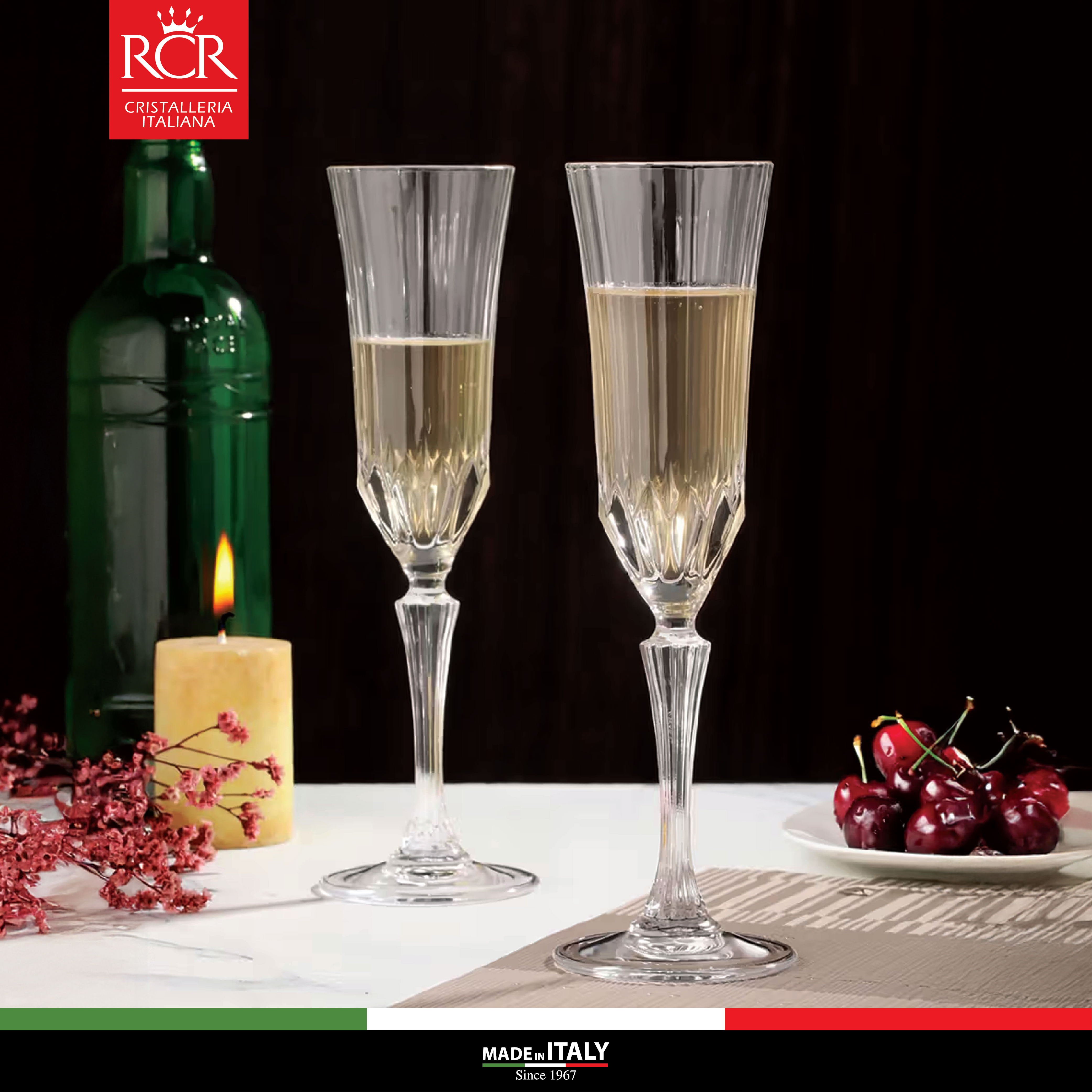 Ly Uống Champagne, Sparkling Wine Thuỷ Tinh Pha Lê Không Chì Ý RCR Crystal Adagio 180 ml - Adagio Flute 180 ml