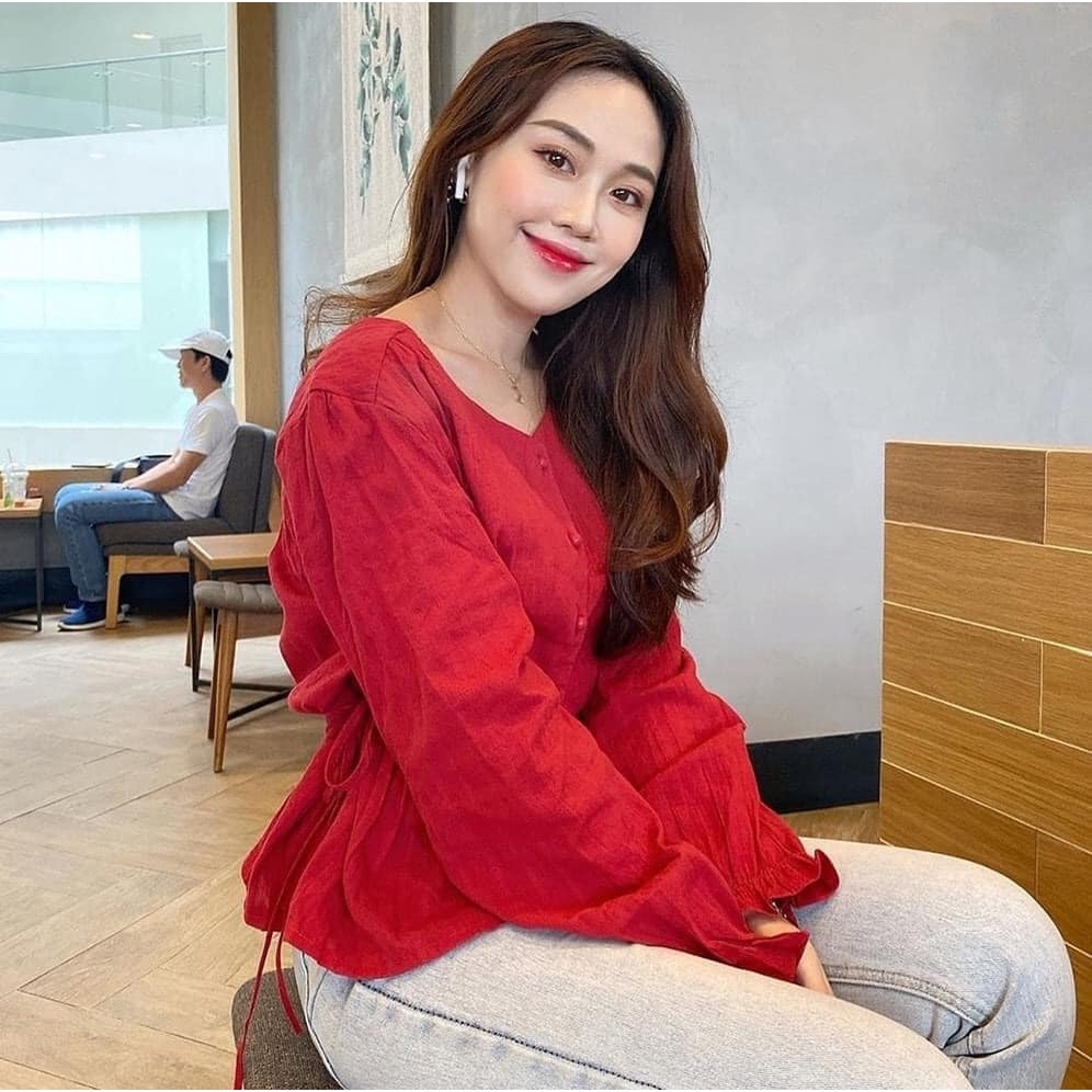 Aó kiểu tay bồng chun eo Hàn Quốc