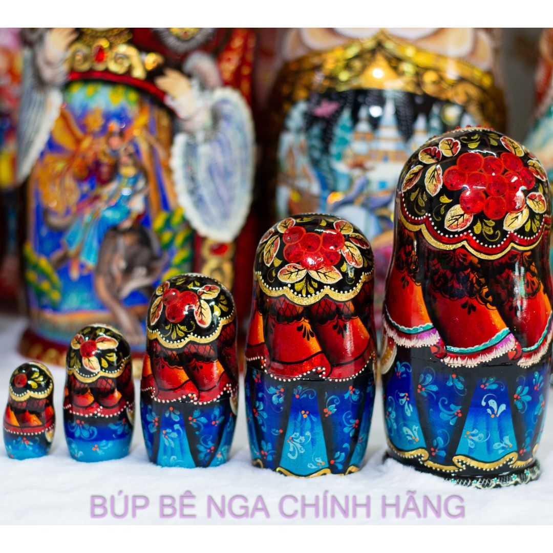 BỘ BÚP BÊ NGA MATRYOSHKA CAO CẤP 5 LỚP 15CM "LỄ HỘI DÂN GIAN MÙA ĐÔNG"