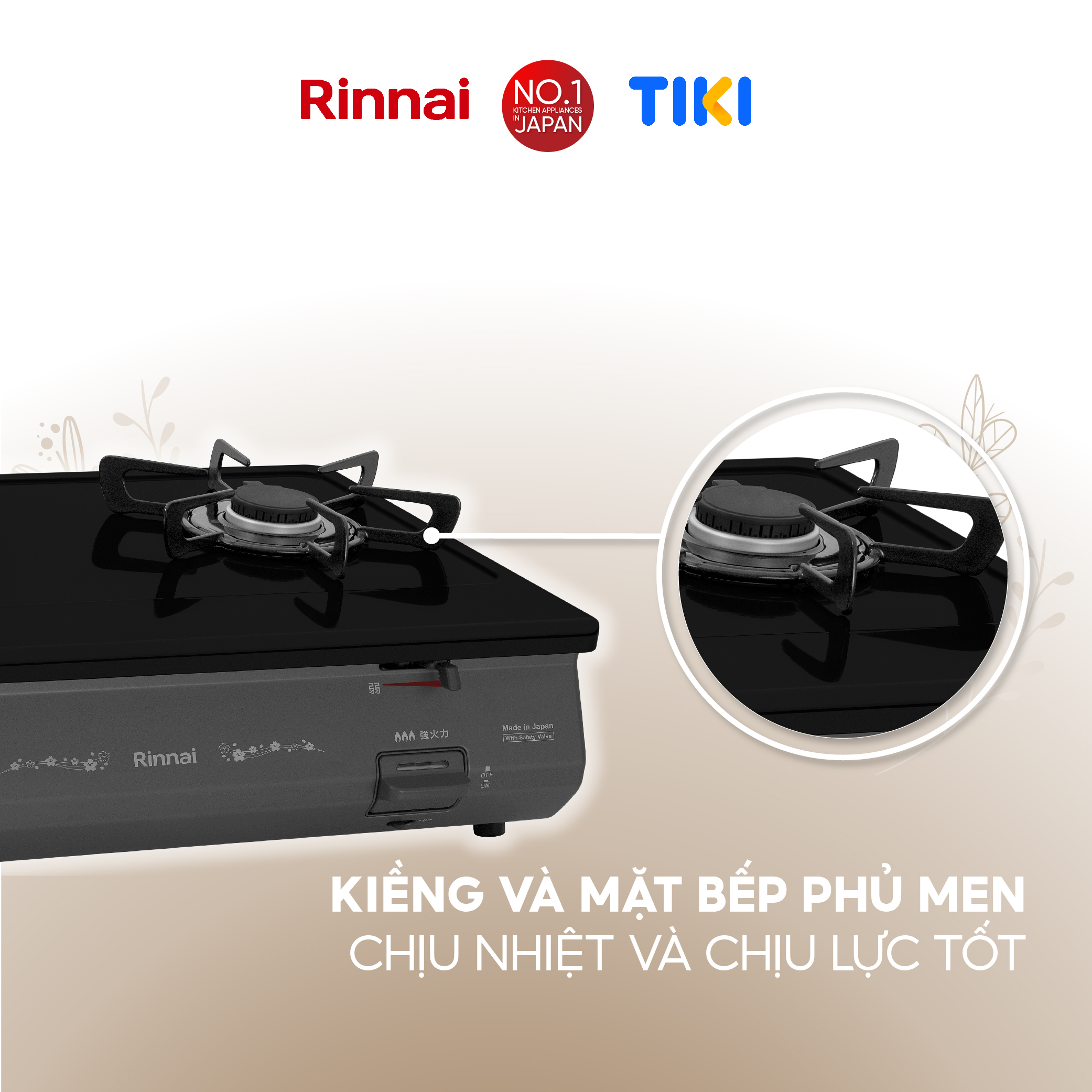 Bếp gas dương Rinnai RJ-69EG mặt bếp men và kiềng bếp men - Hàng chính hãng.