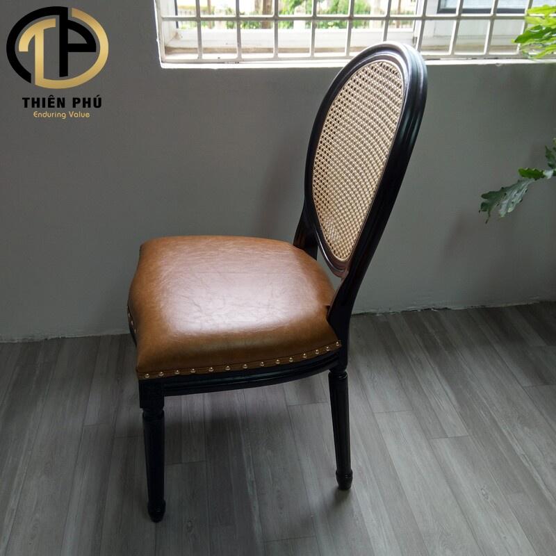 Ghế ăn tân cổ điển gỗ sồi, tựa mây nhân tạo phong cách Indochine sang trọng