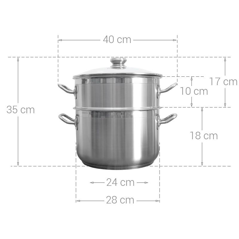 Bộ Nồi Hấp Inox 3 Đáy, 2 Tầng Có Kèm Xửng Hấp Đáy Từ Loại Tốt 28cm