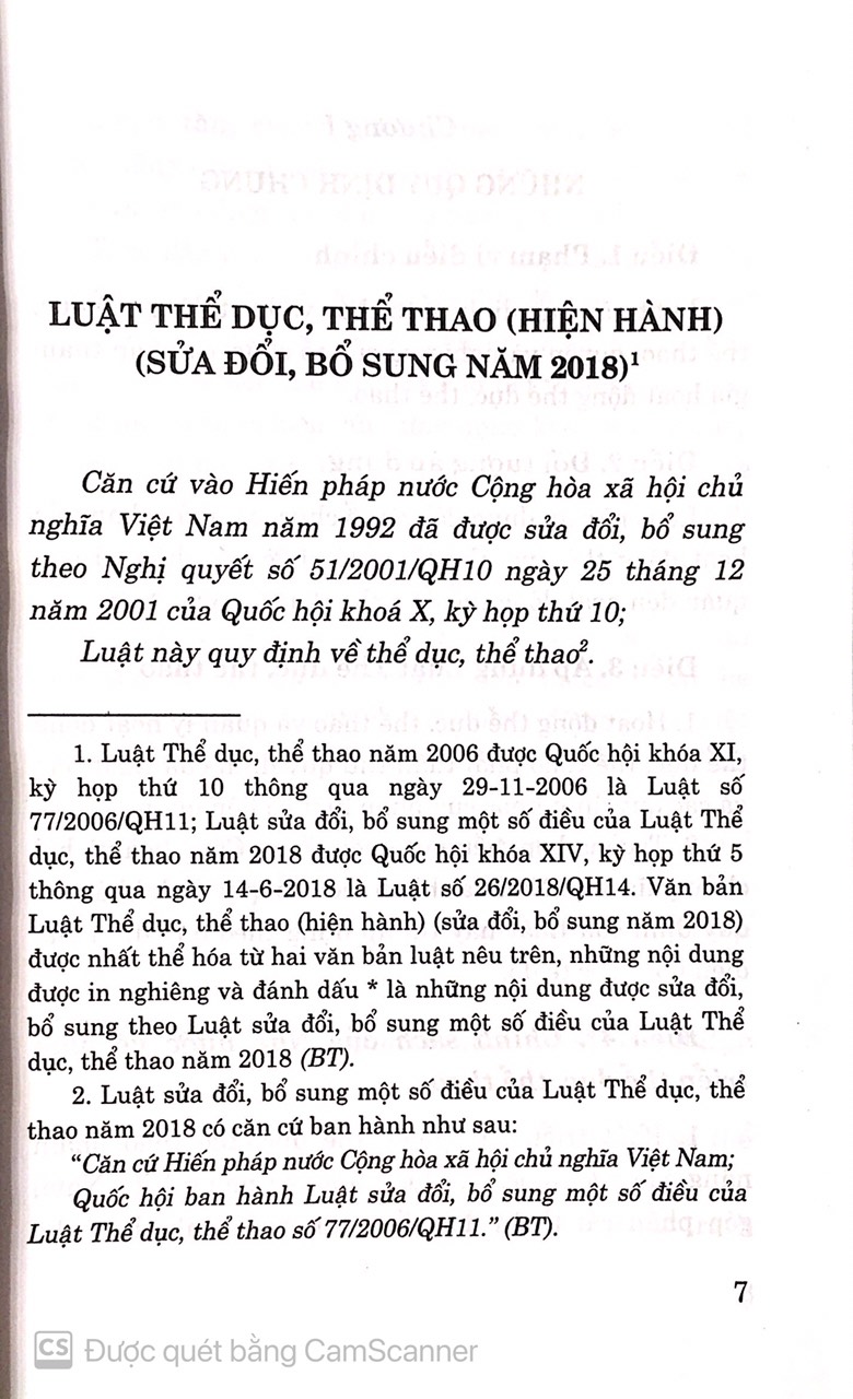 Luật thể dục thể thao ( Hiện hành) ( Sửa đổi , bổ sung năm 2018)