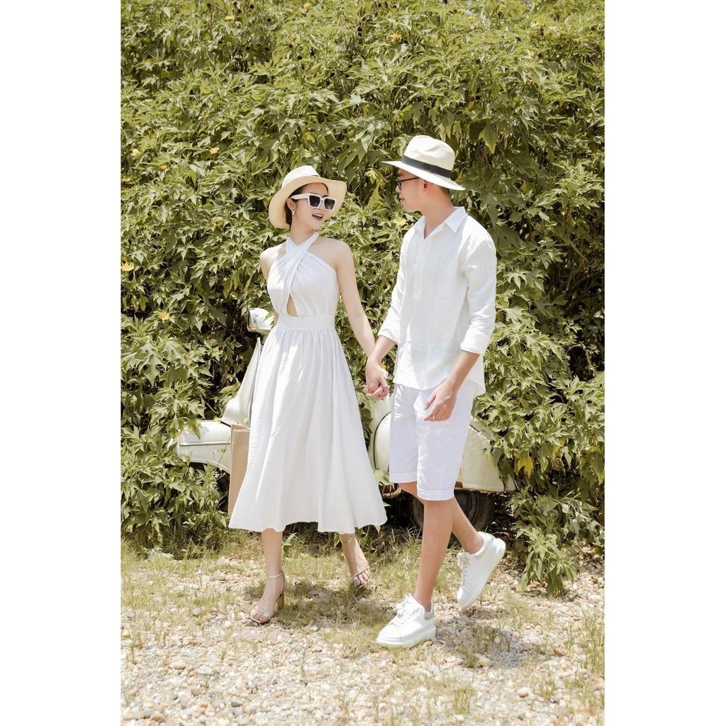 Đồ đôi nam nữ Set váy nữ Áo sơ mi nam cặp đôi màu trắng Hàn Quốc thiết kế cao cấp VSM COUPLE AV11