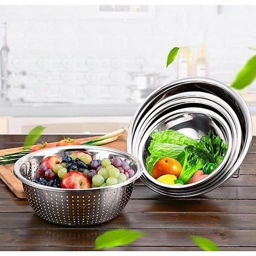 Bộ 5 Tô Chậu Rổ Inox Size 18-26cm, Nhiều Kích Cỡ Gồm 1 Rổ + 4 Tô Chậu AT0130