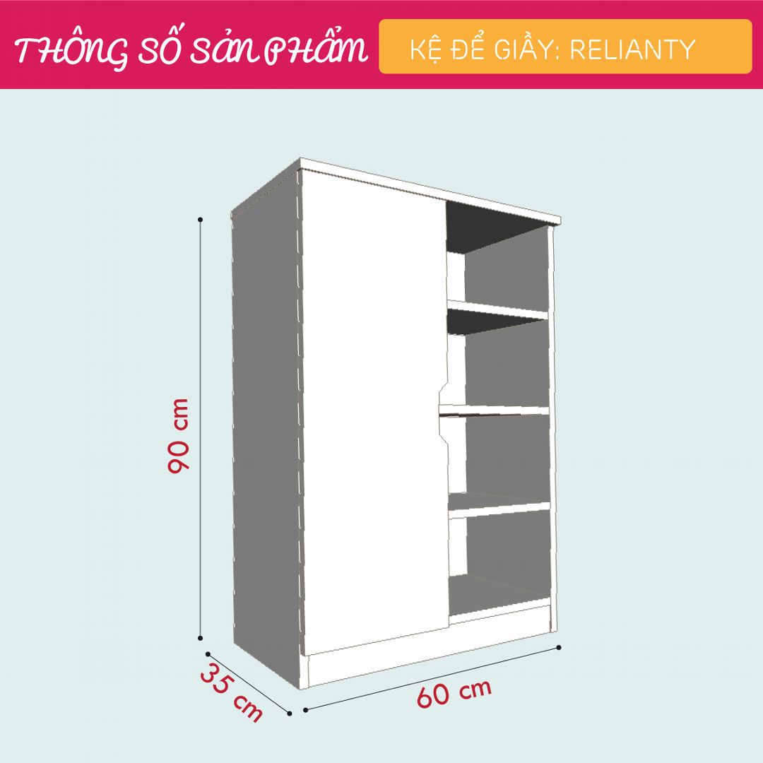 Kệ để giầy gỗ hiện đại SMLIFE Relianty | Gỗ MDF dày 17mm chống ẩm | D60xR35xC90cm