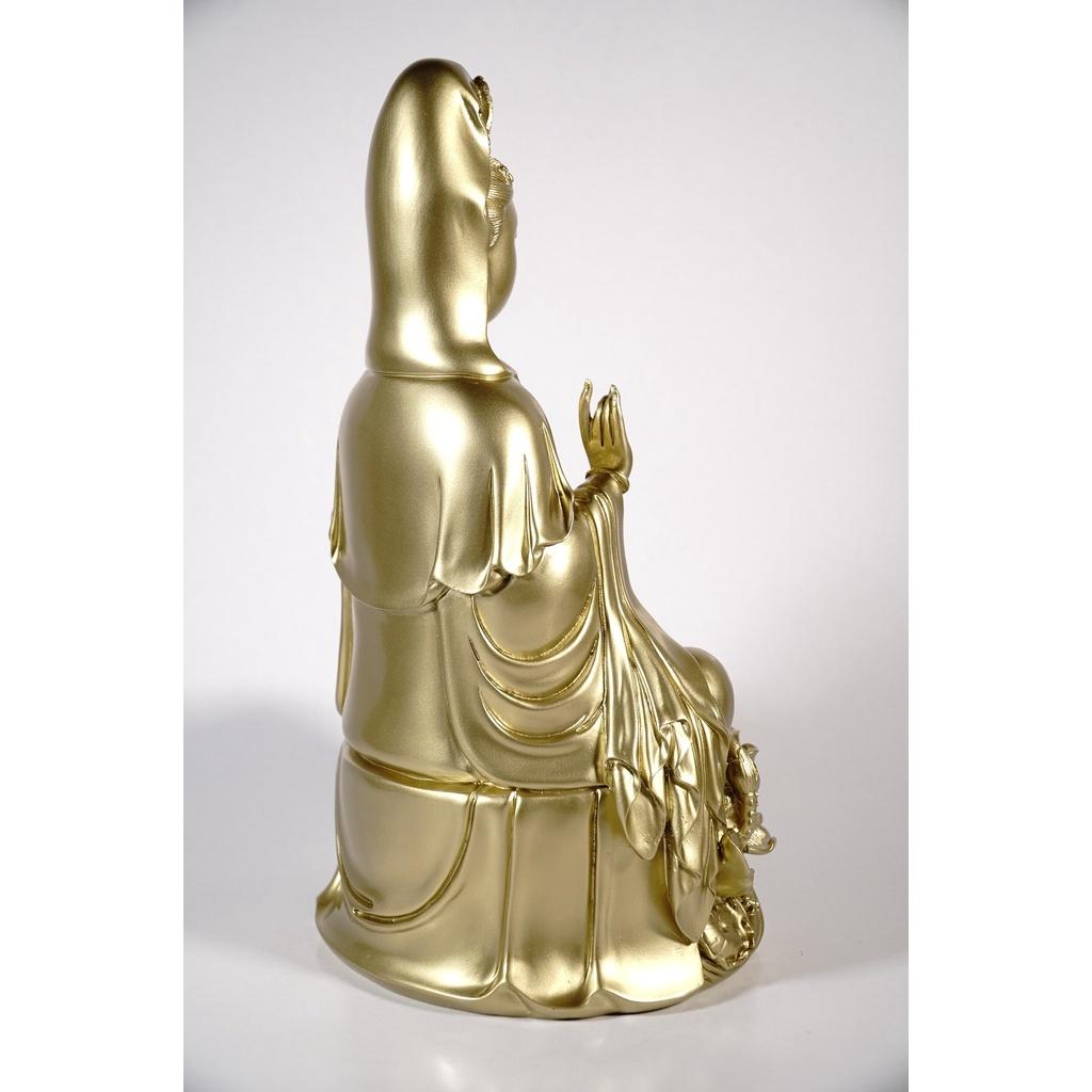 Tượng Phật Bà Quan Thế Âm Bồ Tát ngồi đài sen mạ đồng - Cao 30cm