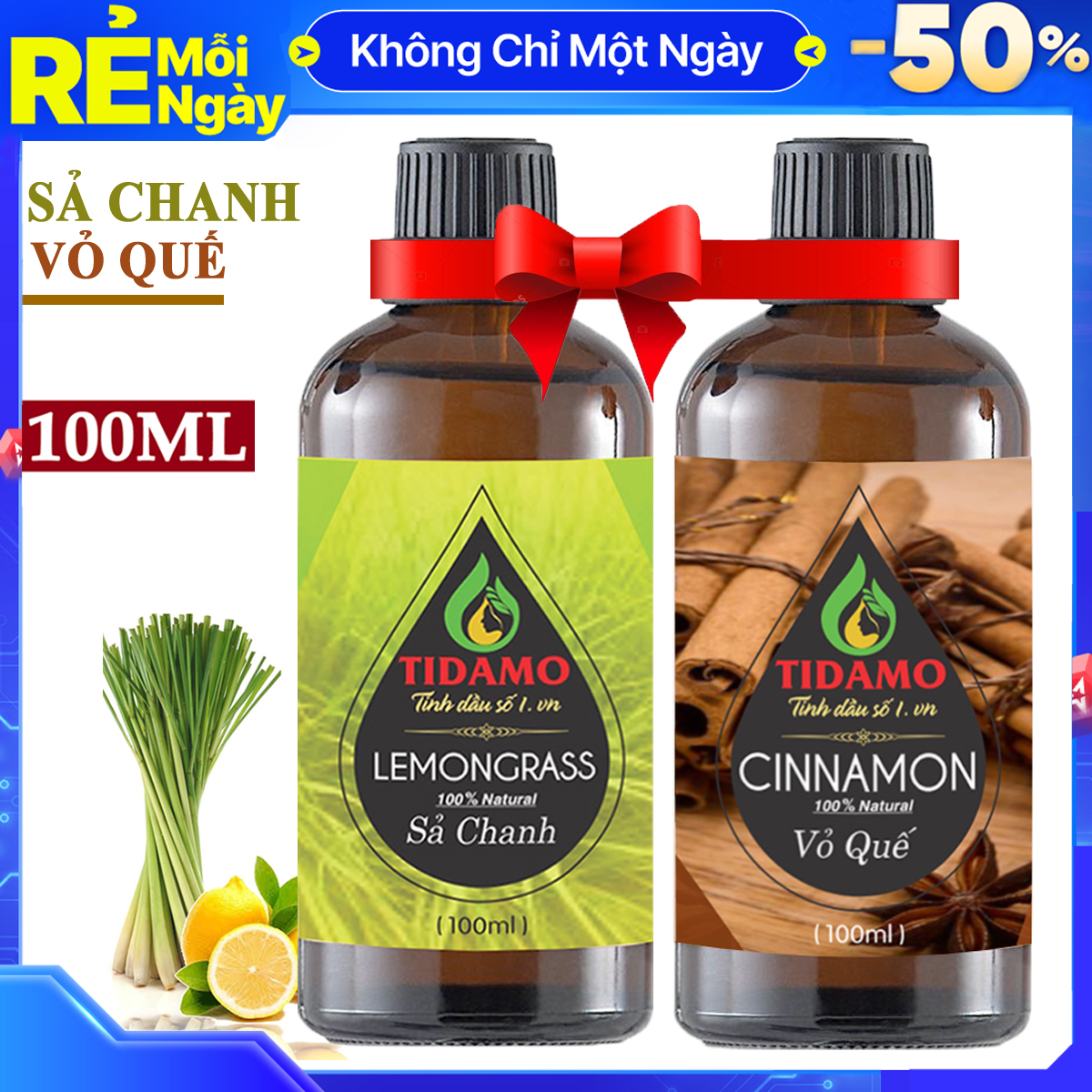 Combo 2 Tinh Dầu Sả Chanh 100ML + Tinh Dầu Vỏ Quế 100ML Nguyên Chất Nhập Khẩu - Tinh Dầu TIDAMO Xông Phòng Giúp Thư Giãn, Thơm Phòng, Bảo Vệ Sức Khỏe và Đuổi Muỗi