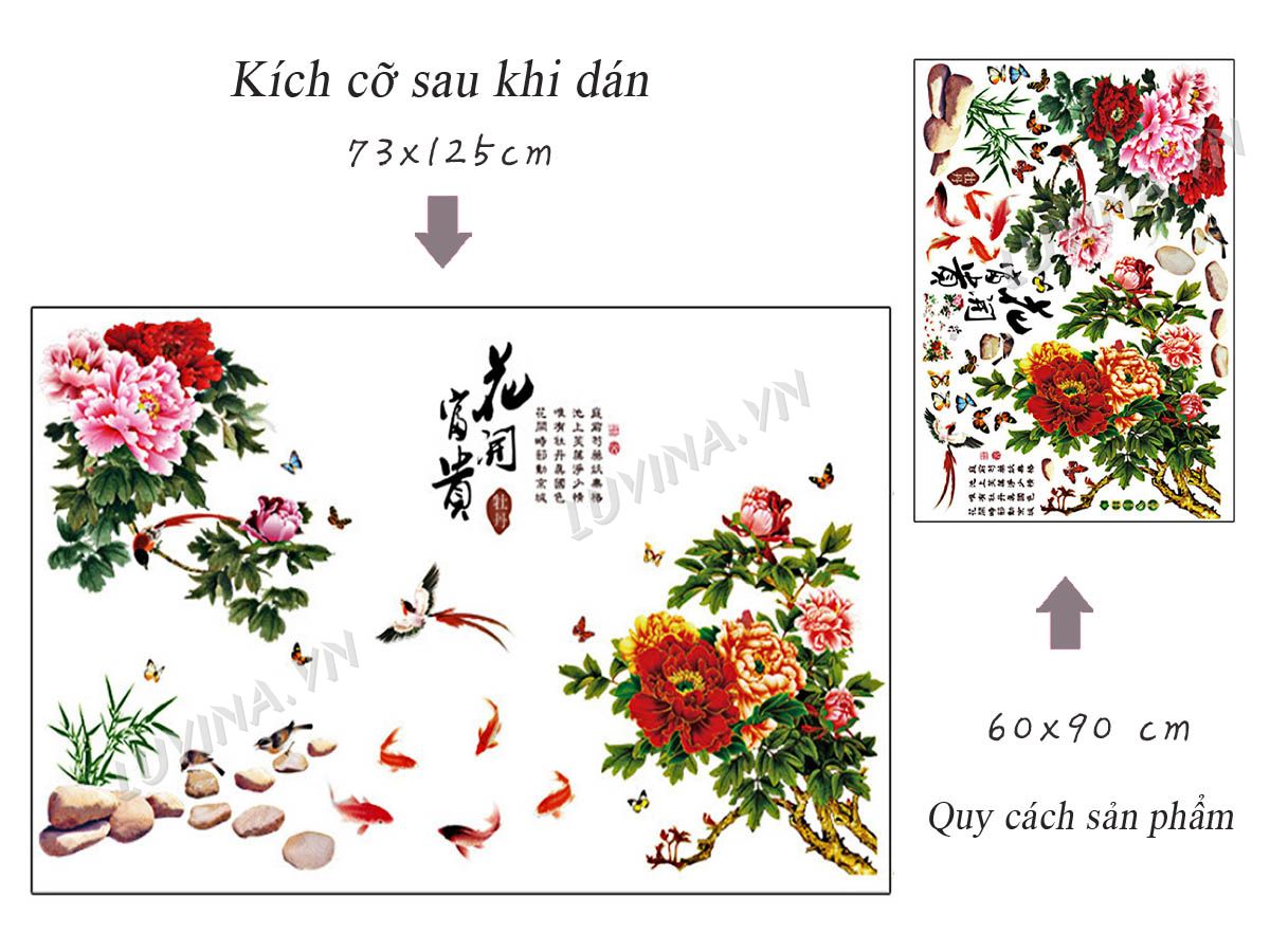 Decal dán tường hoa mẫu đơn