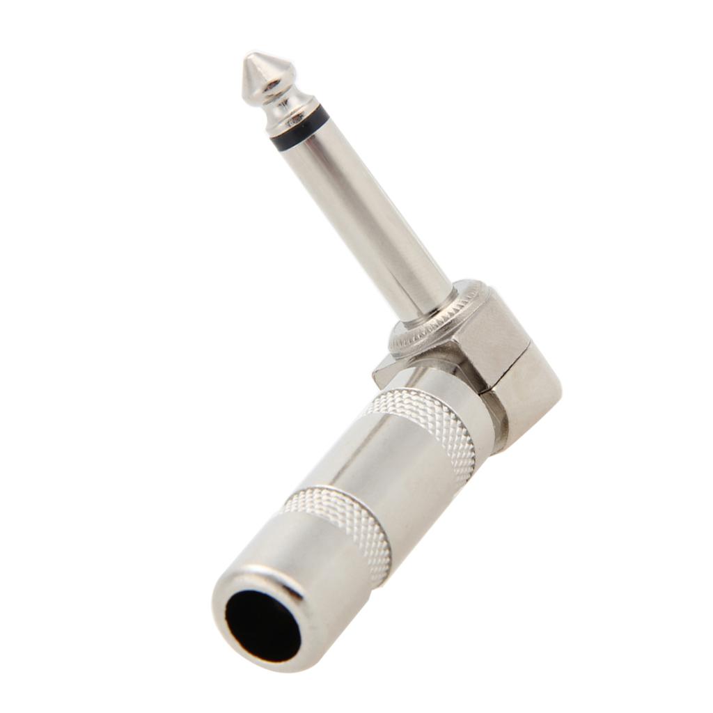 Sunnimix 6.35 Mm 1/4 ''Mono Nam Cắm Góc 90 Micro Âm Thanh Đàn Guitar Bass Điện Đầu Nối Cáp Cắm