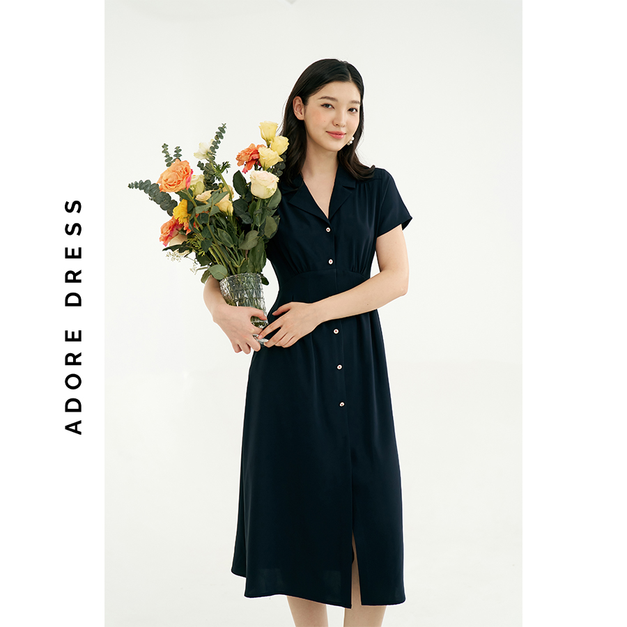 Đầm midi dresses tuytsy trơn 3 màu khuy rose vintage 311DR2022 ADORE DRESS